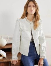 Cotton Broderie Jacket Ivory Boden, Ivory
