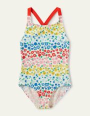 Cross-back Printed Swimsuit Multi Floral Stripe Boden, Multi Floral Stripe