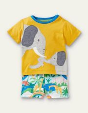 AppliquÃ© T-shirt & Shorts Set Daffodil Elephants Baby Boden, Daffodil Elephants