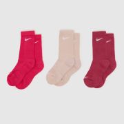 Nike Pink Multi Kids Everyday Crew Socks 3PK