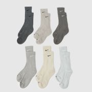 Nike Everyday Crew Sock 6 Pack in Grey & Cream, Size: 45969