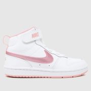 Nike White & Pink Court Borough Mid 2 Girls Junior Trainers