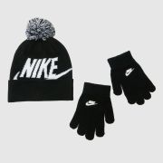 Nike Black & White Kids Swoosh Pom Beanie Set Nike Black & White Kids Swoosh Pom Beanie Set