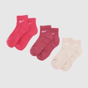 Nike Pink Multi Everyday Ankle Sock 3PK Nike Pink Multi Everyday Ankle Sock 3PK