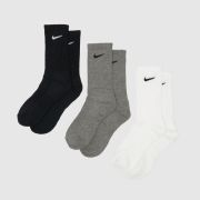 Nike Crew Socks 3 Pack in Black & Grey, Size: 5-8