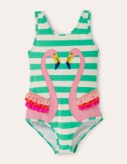 Fun AppliquÃ© Swimsuit Tropical Green/Ivory Flamingo Boden, Tropical Green/Ivory Flamingo