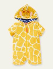 Novelty Towelling Romper Daffodil Yellow Giraffe Baby Boden, Daffodil Yellow Giraffe