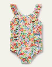Pretty Bow Back Swimsuit Sweetcorn Tropical Flowerbed Baby Boden, Sweetcorn Tropical Flowerbed