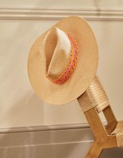 Embroidered Straw Fedora Hat Natural Women Boden, Natural
