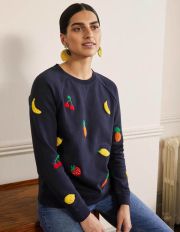 Cotton Sweatshirt Navy, Boucle Fruit Boden, Navy, Boucle Fruit