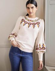Embroidered Blouson Sweatshirt Ivory Embroidery Women Boden, Ivory Embroidery